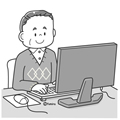 パソコン入力をする老人のイラスト(モノクロ)