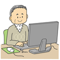 パソコン入力をする老人のイラスト(カラー)