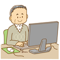 パソコン入力をする老人のイラスト(ソフト)