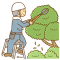 植木の剪定をする男性のイラスト(ソフト)