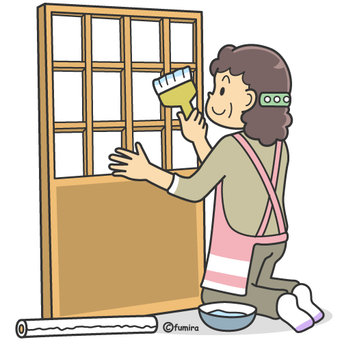 障子の張り替えをする女性のイラスト（カラー）