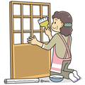 障子の張り替えをする女性のイラスト(ソフト)