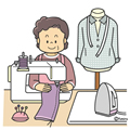 洋裁をする女性のイラスト(ソフト)