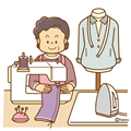 洋裁をする女性のイラスト(ソフト)