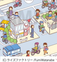 自転車の乗り方・交通ルール啓発冊子(ライズファクトリー)|交通安全 自転車 子供用マナー・啓発冊子 俯瞰イラスト 自転車の乗り方・交通ルール啓発冊子(ライズファクトリー)|交通安全 自転車 子供用マナー・啓発冊子 俯瞰イラスト