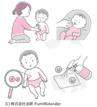 【お仕事】0〜6歳 子どもの病気とけが 安心ブック(株式会社法研)|子どもの病気 医療のイラスト 2色イラスト 【お仕事】0〜6歳 子どもの病気とけが 安心ブック(株式会社法研)|子どもの病気 医療のイラスト 2色イラスト