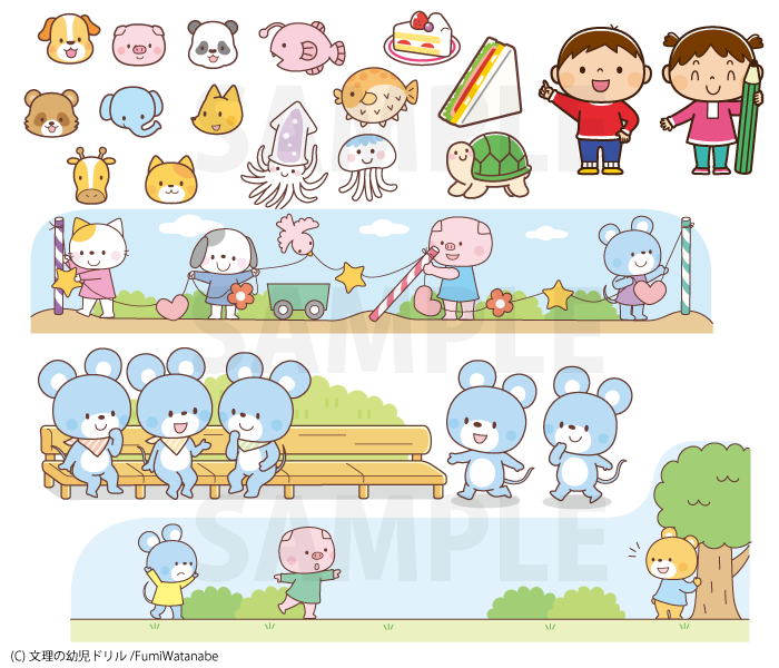 【お仕事】幼児ドリル　くりかえし　たしざん （文理の幼児ドリル）｜幼児ドリル　たし算ドリル　さんすうイラスト　動物・こどもイラスト