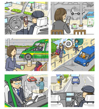 ドコデモタクシー(株式会社ジーピープロジェクト)|タクシーサービス 一般向けイラスト パンフレット挿絵イラスト ドコデモタクシー(株式会社ジーピープロジェクト)|タクシーサービス 一般向けイラスト パンフレット挿絵イラスト